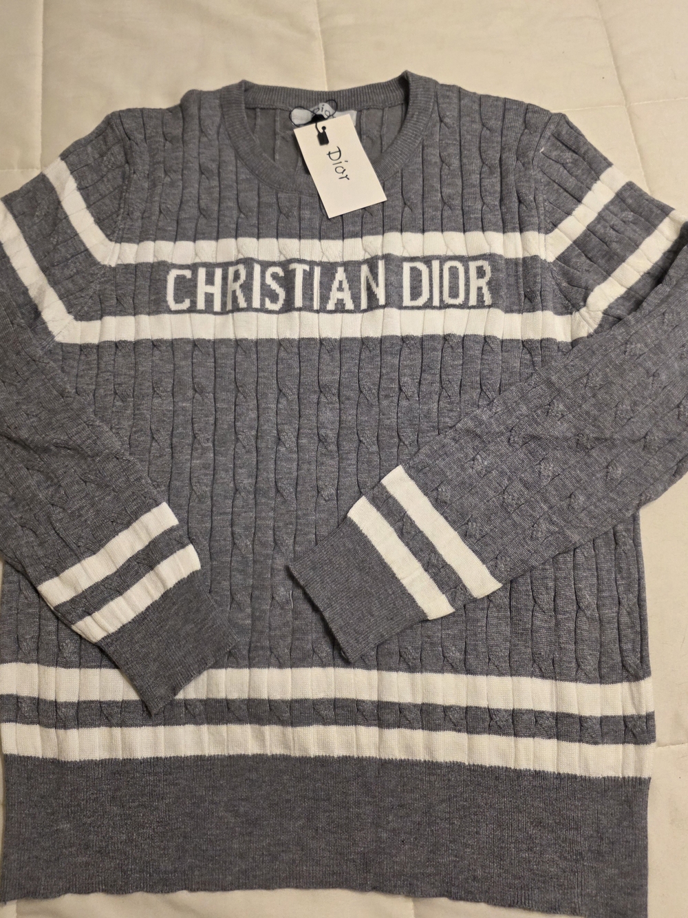 Dior Women’s Gray & White christian Dior Cable Knit No Caretag Inside/Brandnew